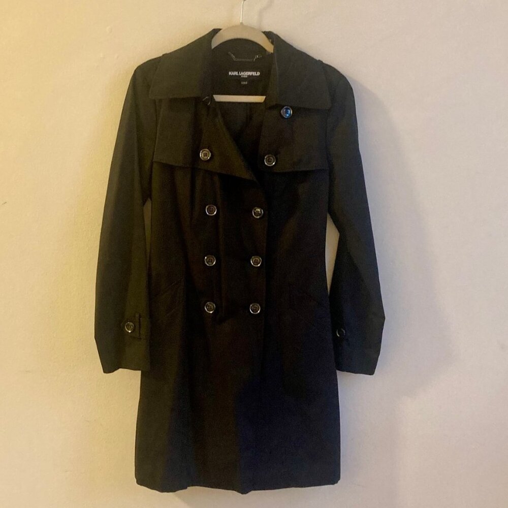 Karl Lagerfeld Black Trench Coat Paris Classic Woman's Size S